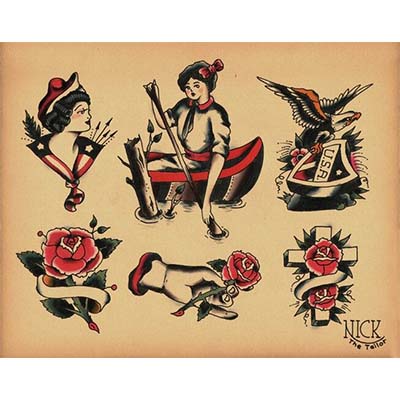 Old School Designs with Bird Cross Roses and Women Fake Temporary Water Transfer Tattoo Stickers NO.10522